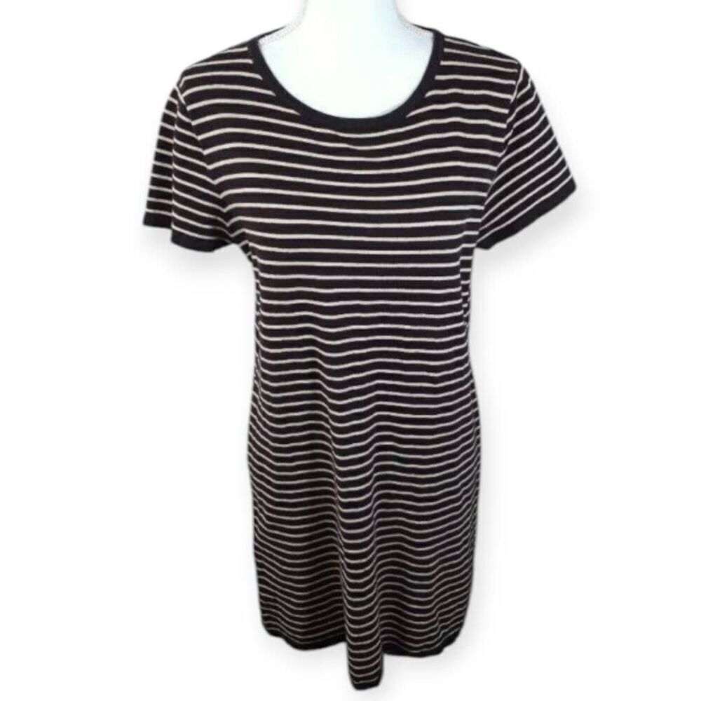 FOREVER 21 BLACK & BEIGE STRIPE TEE-SHIRT DRESS SZ.XL EUC.